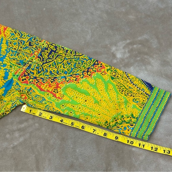 Gretchen Scott Top Tunic Green Geometric V-Neck Pullover Artsy Colorful Small - Picture 5 of 8